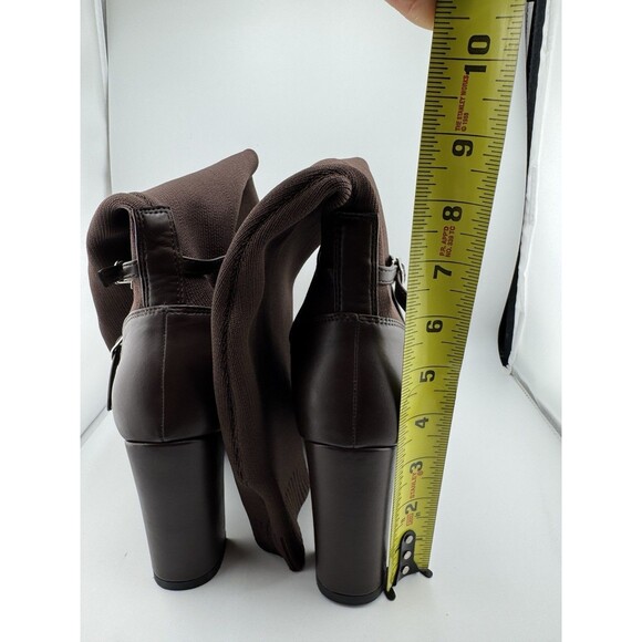 MOUSSE FIT Women's Strap Decor Heeled High Boots Brown 6.5 - Picture 11 of 12